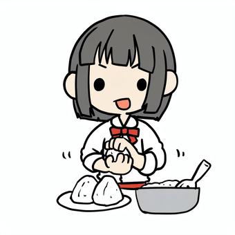 おにぎりを握る少女 小学生,おにぎり,握る,おむすび,家事,お弁当,お米,ごはん,三角,上半身のイラスト素材