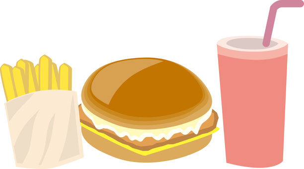 フィッシュハンバーガーセット フィッシュ,ハンバーガー,ファーストフード,ジャンクフード,ポテト,ドリンクのイラスト素材