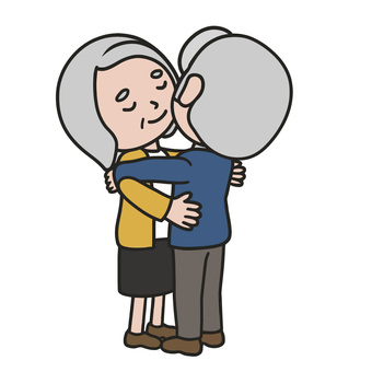 抱きしめ合う人 抱きしめる,ハグ,愛情,安心,思いやり,優しさ,再会,老夫婦,家族,温もりのイラスト素材