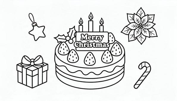 クリスマスケーキぬり絵 クリスマス,クリスマスケーキ,塗り絵,知育,教材,キッズ,シンプル,プレゼント,いちご,ローソクのイラスト素材