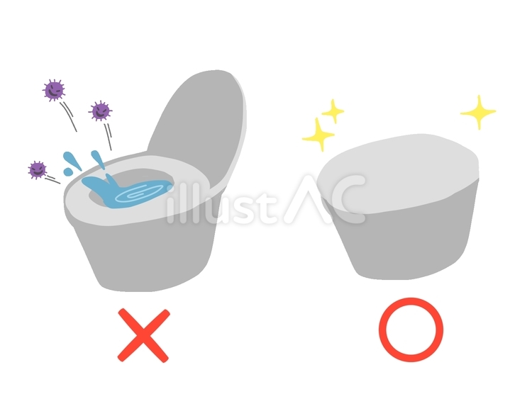トイレの蓋をしめて流す、開けて流す絵 トイレ,便座,蓋のイラスト素材