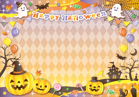 ハロウィンかぼちゃとおばけのフレーム ハロウィン,秋,紅葉,キラキラ,かわいい,フレーム,背景,カード,メモ,壁紙のイラスト素材