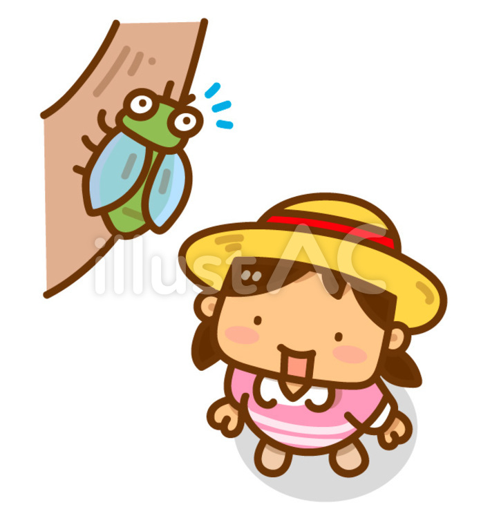 セミと女の子のイラスト 昆虫,セミ,夏のイラスト素材