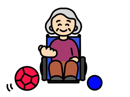 車椅子でボッチャをするおばあちゃん ボッチャ,おばあちゃん,祖母,笑顔,女性,投げる,レクリエーション,ボール,パラスポーツ,運動のイラスト素材