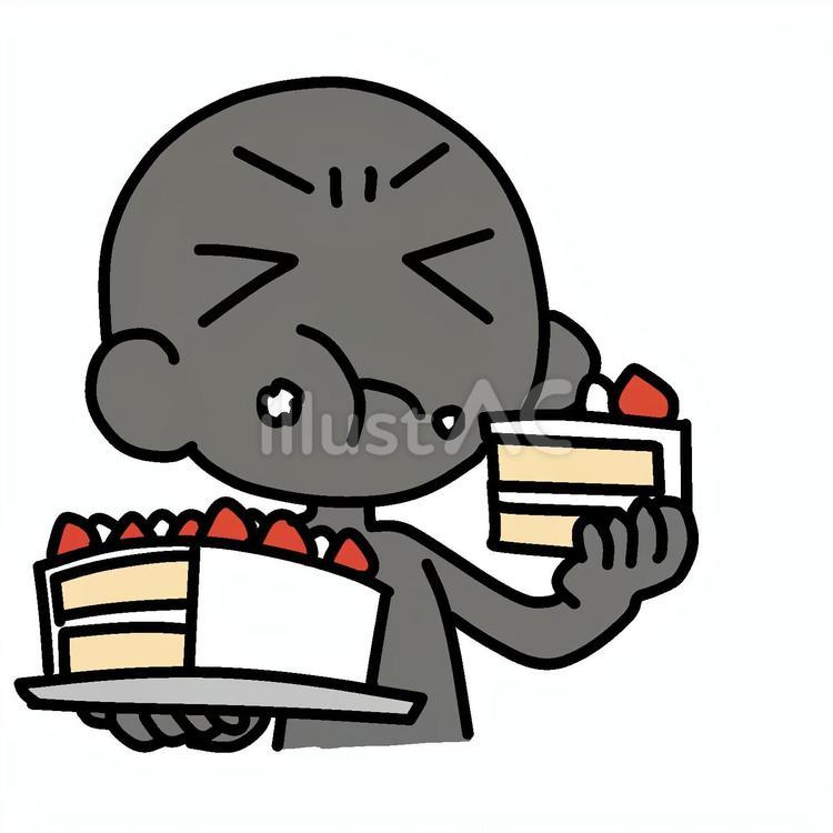 不満でケーキを爆食いするシルエット人物 シルエット,爆食い,不満のイラスト素材