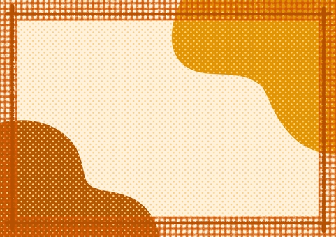 オレンジ色・秋色のチェック柄フレーム・枠 オレンジ色,秋色,チェック柄,ドット柄,流体シェイプ,曲線,幾何学,抽象的,フレーム,枠のイラスト素材