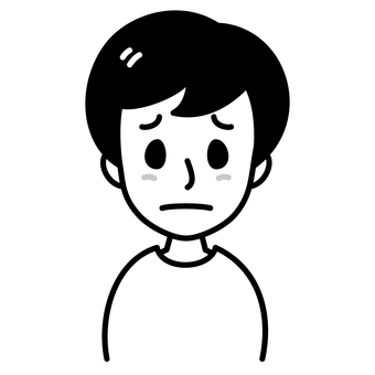 若い男性　困り顔　白黒 困り顔,白黒,男性,不満,困惑,顔,20代,30代,40代,大学生のイラスト素材