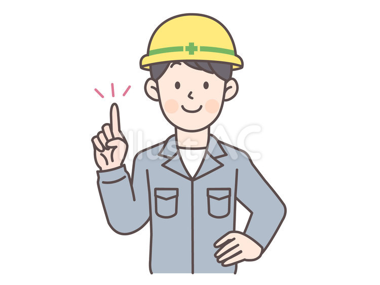 腰に手を当てて指差しする建設作業員_安全 人物,建設作業員,工事現場のイラスト素材