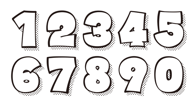 オリジナル数字セットJ　ドット影 数字,フォント,オリジナル,文字,太文字,極太,ボールド,フチ文字,袋文字,太ラインのイラスト素材