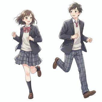 アニメ風の走る高校生の男女