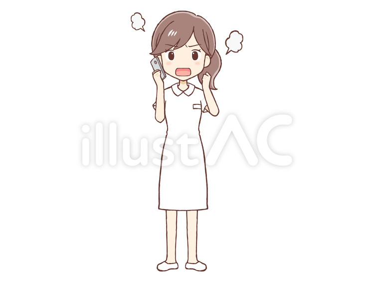 携帯で話しながら怒る白衣女性 怒る,怒った,女性のイラスト素材