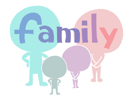 family 家族,文字絵,英語,シルエット,子供,親,イメージ,カラフル,お知らせ用,宣伝用のイラスト素材