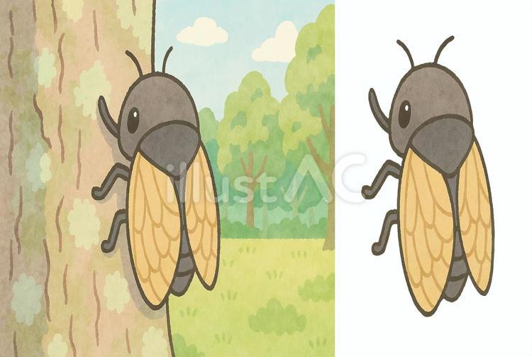 木にとまるセミ　シンプル画 セミ,昆虫,虫のイラスト素材