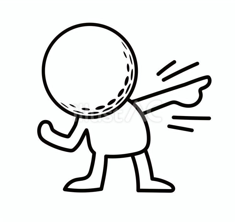 ゴルフボール頭の白い人が左手で指さし ゴルフボール,キャラクター,指示のイラスト素材