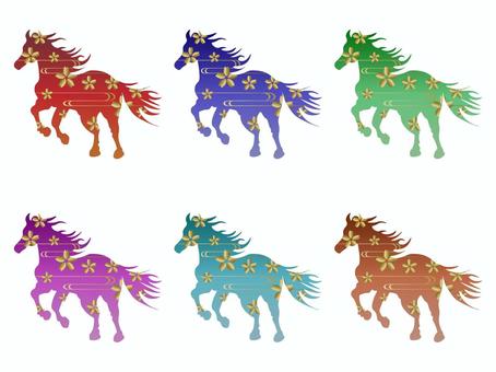 十二支　午　グラデーションセット 和柄,和風,日本,日本文化,japan,馬,午,十二支,正月のイラスト素材