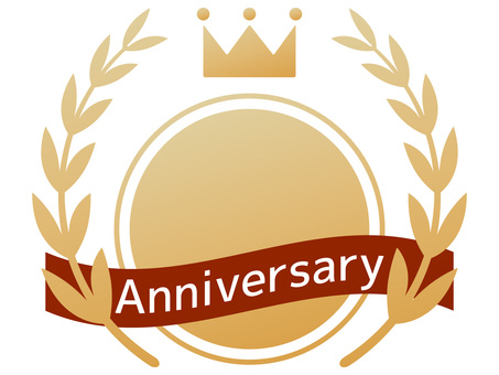 アニバーサリーリボン付きの丸型フレーム フレーム,記念日,アニバーサリー,エンブレム,記章,アワード,表彰,月桂樹,王冠,リボンのイラスト素材