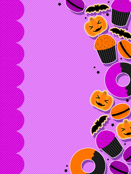 ハロウィンのお菓子のテンプレート・縦型 ハロウィン,お菓子,テンプレート,縦型,ポスター,チラシ,かわいい,ポップ,秋,紫のイラスト素材