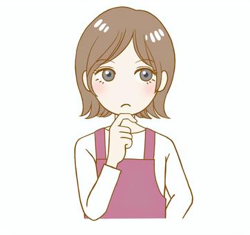 エプロン姿の女性の考えるポーズ 女性,エプロン,主婦,考える,ポーズ,表情,ショートボブ,かわいい,手,白のイラスト素材