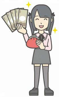  地雷系女子-209-全身 財布,地雷系,女性,女の子,ツインテール,人物,かわいい,収入,給料,ボーナスのイラスト素材