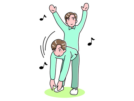 体操する若い男性、リズムに合わせて前屈 体操,若者,男性,前屈,柔軟,運動,リズム,ストレッチ,音符,介護施設のイラスト素材