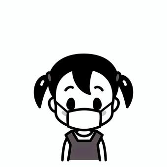 女の子　マスク　白黒 子供,マスク,白黒,予防,顔,病気,女児,幼児,園児,小学生のイラスト素材