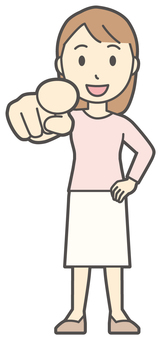  ロングヘア女性-545-全身 指さす,笑顔,女性,女の子,人物,かわいい,微笑む,にっこり,ニコニコ,指名のイラスト素材