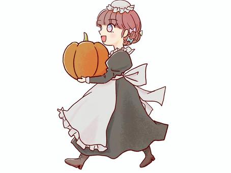 かぼちゃを運ぶメイドさん メイド,かぼちゃ,運ぶ,女性,かわいいのイラスト素材
