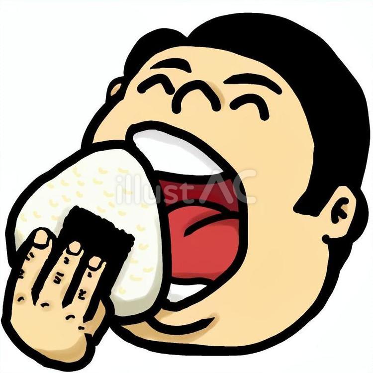 大きなおにぎりを食べるメタボおじさんB おにぎり,おむすび,米のイラスト素材