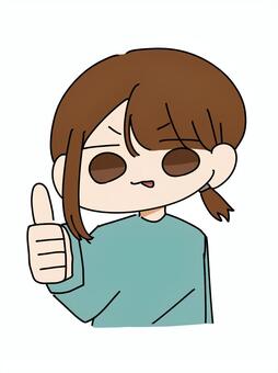 グッドサインを出している女の子 グッドサイン,女の子,一つ結び,ドヤ顔,手描きのイラスト素材