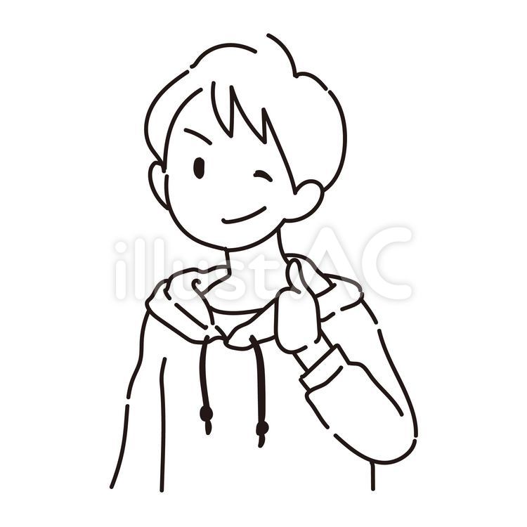 応援してくれる系男子０１（線画） 男性,男の子,応援のイラスト素材