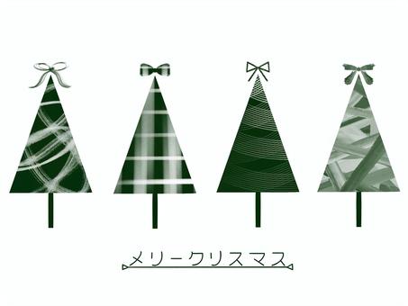 クリスマスツリー4種 クリスマスツリー,もみの木,デコレーション,雪,木,パターン,チェック,ボーダー,リボン,シックのイラスト素材