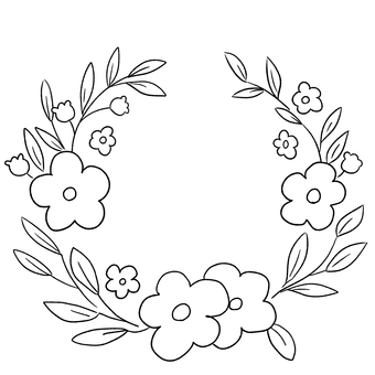 かわいいお花の丸いフレーム　手描き 花,フレーム,丸,円形,ラウンド,リース,枠組み,飾り枠,シンプル,豪華のイラスト素材
