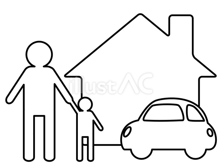 黒の手をつなぐ親子と家と車 親子,手,つなぐのイラスト素材