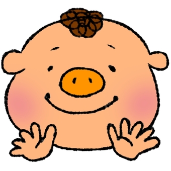 バイバイをするぶたさん ぶた,手描き,かわいい,手を振る,バイバイ,動物のイラスト素材