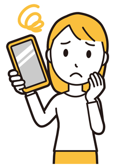  ロングヘア女性(黄)-515-バスト スマホ,困る,女性,女の子,人物,かわいい,悩む,考える,心配,不安のイラスト素材