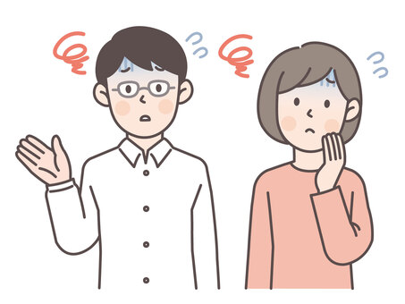 青ざめる若い夫婦 人物,女性,ママ,妻,主婦,母親,シンプル,かわいい,若い,泣きのイラスト素材