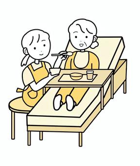 シンプル食事介助（y） シンプル,食事,人,女,介助,介護,介護士,ご飯,訪問介護,在宅のイラスト素材