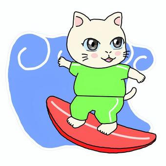 サーフィンする猫 猫,動物,サーフィン,サーファー,サーフボード,波乗り,スポーツ,マリンスポーツ,夏,海のイラスト素材