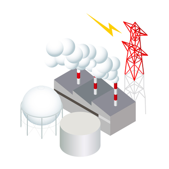 アイコン　火力発電所 火力発電所,発電所,ガスタンク,タンク,電気,鉄塔,煙突,煙,アイコン,箱庭のイラスト素材