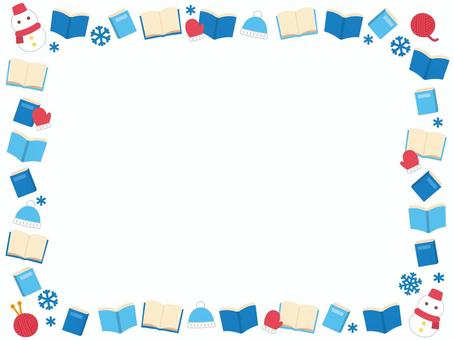 冬と本のフレーム（主線なし） 雪だるま,手袋,毛玉,結晶,雪の結晶,冬,かわいい,イラスト,フレーム,枠のイラスト素材