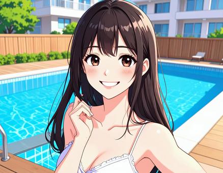 プールサイドの美少女