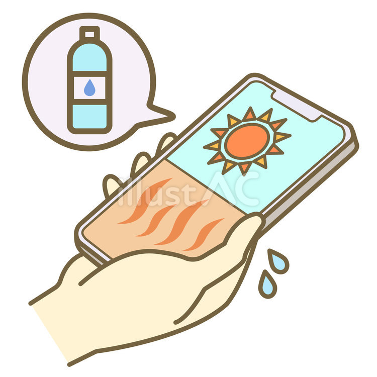 熱中症お知らせ　スマホ　右 スマホ,スマートフォン,熱中症のイラスト素材