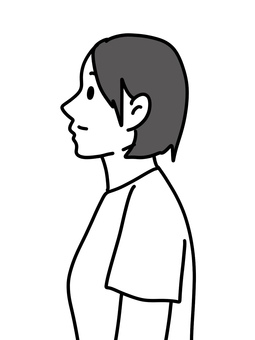 横向きの女性 女性,横顔,ショートヘア,tシャツ,シンプル,線画,10代,20代,ポーズ,線のイラスト素材