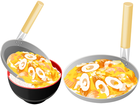調理中のちくわ卵丼 調理中のちくわ卵丼 ちくわ卵丼,調理,親子鍋,鍋,料理,食べ物,ちくわ,卵,玉ねぎ,ご飯のイラスト素材