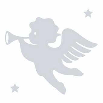 ラッパを吹く天使_シルバー ラッパを吹く天使_シルバー クリスマス,アイコン,モチーフ,天使,エンジェル,飛ぶ,ラッパ,吹く,楽器,子どものイラスト素材