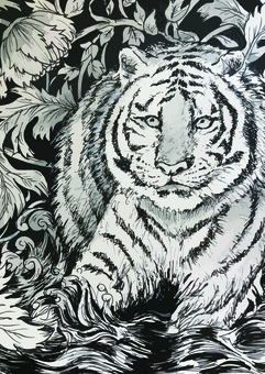Illustration, tiger, white tiger, tangled wind, 