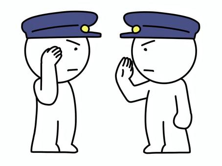 敬礼する2人の棒人間 敬礼,棒人間,2人,警備,守衛,真剣,スタッフ,挨拶,ガードマン,かわいいのイラスト素材