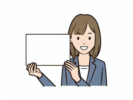 ボードを持つOL女性／案内やプレゼン素材 ol,女性,スーツ,ビジネス,ボード,プレゼン,説明,案内,提示,会社員のイラスト素材