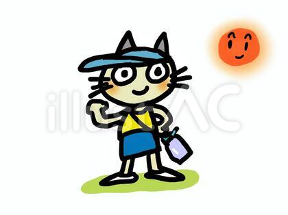 水筒を持ってお出かけするネコ