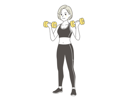 ダンベルを持つ女性１ ダンベル,女性,若い,筋肉,筋力,トレーニング,鍛える,かわいい,健康,スポーツのイラスト素材